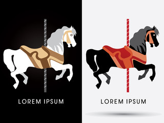 Black and white Carousel horse graphic vector. © sila5775