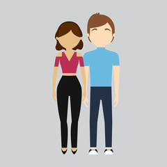 fashionable man with casual outfit and woman wearing crop top icon image vector illustration design 
