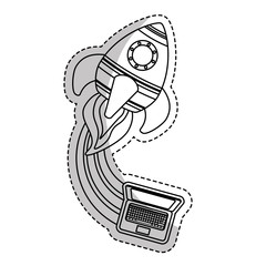 laptop computer with rocket launching icon over white background. start-up concept. vector illustration