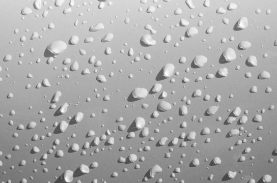 Copy space of rain drops on dirty white metal surface car abstract texture background.