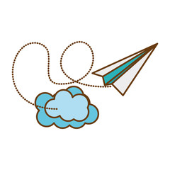 paper plane and cloud icon over white background. colorful design. vector illustration