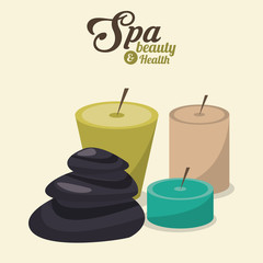 spa beauty and health aroma candles and hot stones vector illustration