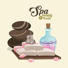 spa beauty and health hot stone compress lotion pink flowers vector illustration