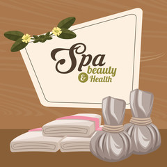 spa beauty and health herbal compress and towel vector illustration eps 10