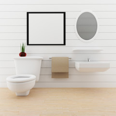 mock up photo frame in the toilet room in 3D rendering