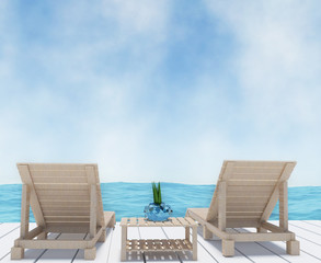 beach lounge on seaview vacation in 3D rendering