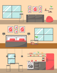 Apartment Inside. Rooms with Furniture. Flat Icon.