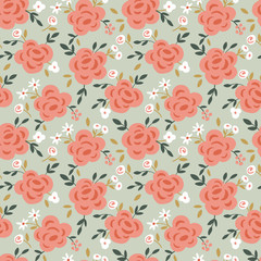 Obraz premium Rose flower seamless pattern background with hand drawn elements