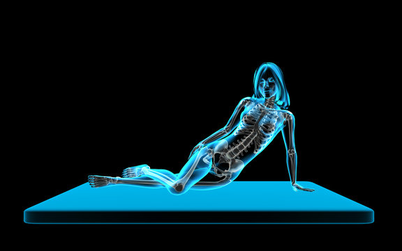 Blue X-ray Style Woman Posing on Yoga Mat