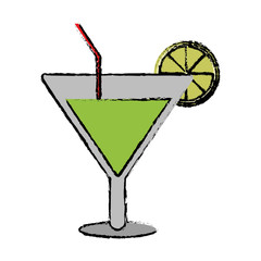 drawing soft drink cocktail lemon and straw vector illustration eps 10