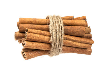 Cinnamon sticks bunch isolated on white background with clipping path