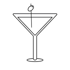 glass cocktail martini with olive outline drink vector illustration eps 10