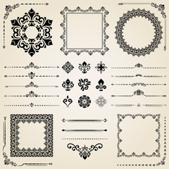Vintage set of classic elements. Different vector elements for decoration and design frames, cards, menus, backgrounds and monograms. Classic patterns. Set of vintage patterns