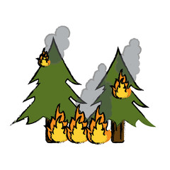 drawing wildfire destroys pines smock vector illustration eps 10