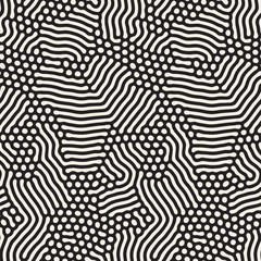Organic Irregular Rounded Lines. Vector Seamless Black and White Pattern.