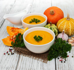 Pumpkin soup with fresh pumpkins