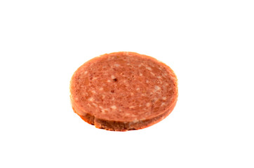 Piece of the sausage isolated on white