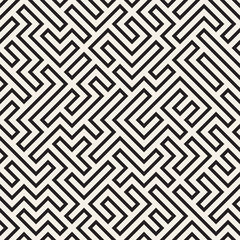Irregular Maze Lines. Vector Seamless Black and White Pattern.