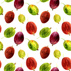 seamless pattern with watercolor drawing berries