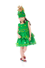 Portrait of asian cute girl in CHRISTMAS TREE costume.