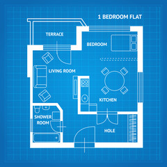 Apartment Floor Plan Blueprint. Vector