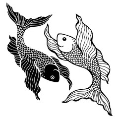fighting fish, lucky duo couple fish, sign symbol, pisces vector
