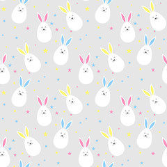 Vector seamless background with cute Easter bunnies.