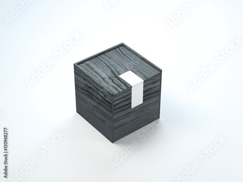 Download "Square Black wooden box mockup with silver sticker on ...