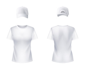 WhiteT-shirtt Baseball Cap Woman Realistic 