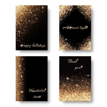 Set of backgrounds with holiday lights for decoration greeting cards. Christmas ornament with shiny confetti
