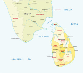 sri lanca and south india administrative map