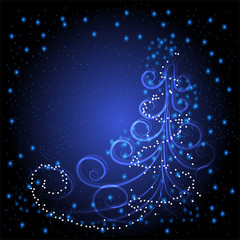 Winter greeting card with Christmas tree