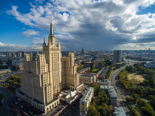 Fototapeta premium Megapolis panorama with residential skyscraper on Kudrinskaya street