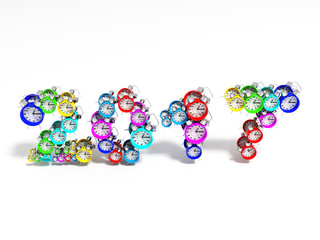 characters 2017 consisting of alarm clock, 3d render