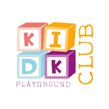 Kids Land Playground And Entertainment Club Colorful Promo Sign With Cubes Constructor For The Playing Space For Children