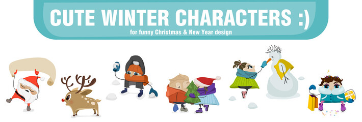 Vector winter comical characters.