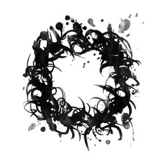 Vector hand drawn style illustration. Ink black christmas wreath
