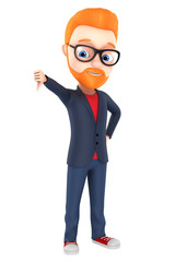 Businessman thumb down on a white background. 3d render illustra