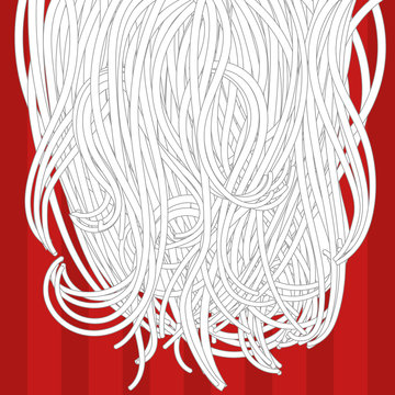 Cartoon Unusual Santa's White Beard On The Red Background.