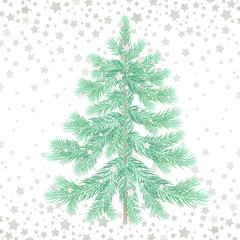 Christmas tree and silver snowflakes.