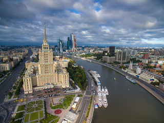 Fototapeta na wymiar Hotel Ukraine, Moscow City business complex Moscow, Russia. As part of Moscow City business complex facilities will include total value of 10 billion dollars