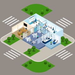 One Storied Office Isometric Interior Icon