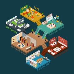 Multi Storied Shopping Mall Isometric Icon