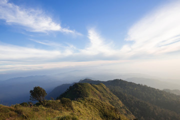 mountain in north Thailand through the fog
