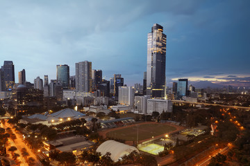 Beautiful cityscape skyline with the mini stadion footbal
