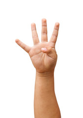Child hand showing the four fingers