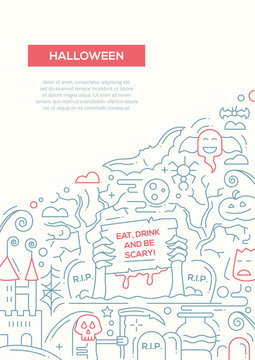 Halloween - line design brochure poster template A4