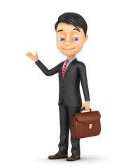 3d character cheerful businessman on a white background. Hand po