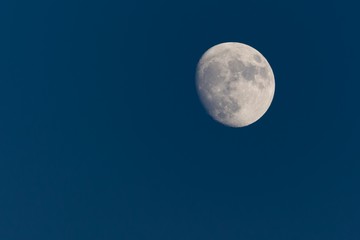 Almost Full Moon on the Dark-Blue Night Sky
