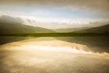Artistic colorful double exposure with a Low tatra landscape. Decorative, abstract look.